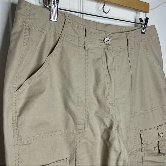 Alia Cargo cropped Pants khaki cotton hi rise stretch utility drawstring leg 14 - Picture 3 of 8